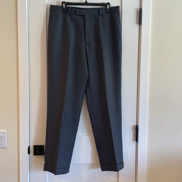 Other - Angelo Rossi Mens Trousers Slacks Pants Suit Gray With Blue Pin Stripe 35 x‎ 30